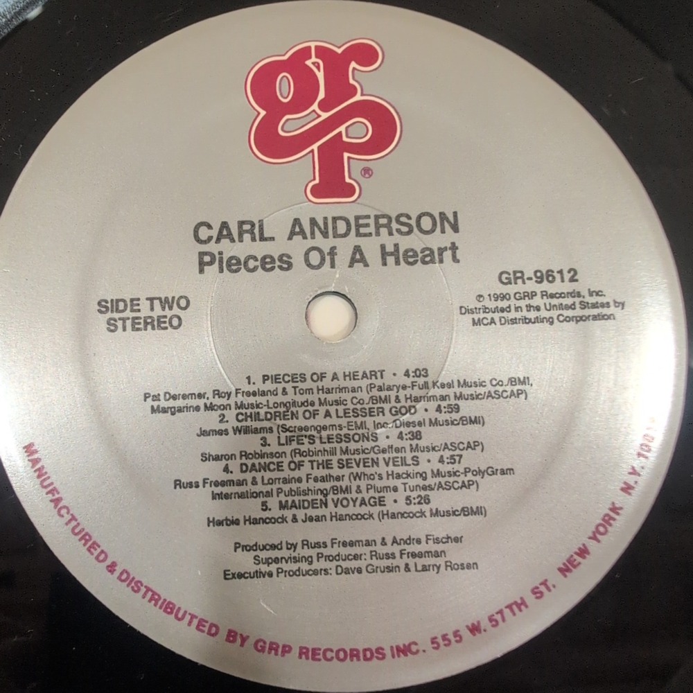 Carl Anderson Pieces‎ of a Heart Vinyl LP GRP Records GR-9612 1990 Jazz Soul VG+ - Picture 6 of 6